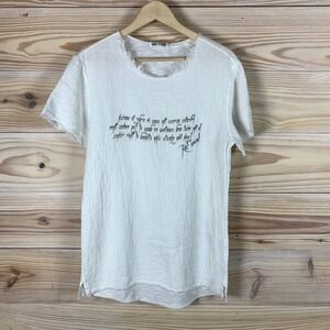 Made In Italy Red Sound T Shirt Womens S White Gauze Graphic Raw Hem